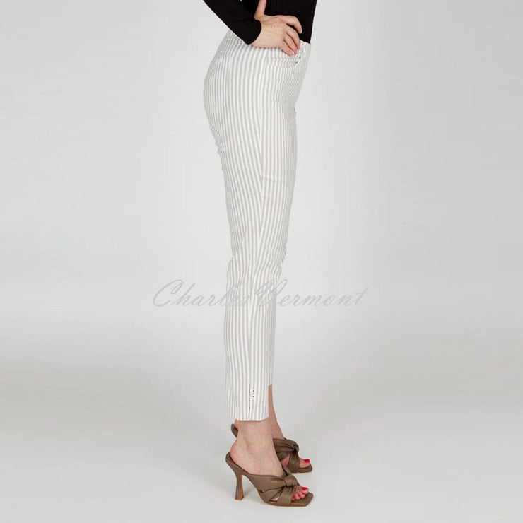 Robell Bella 09 - 7/8 Cropped Slim Fit Stripe Trouser 52483-54375-14 (Beige / White)