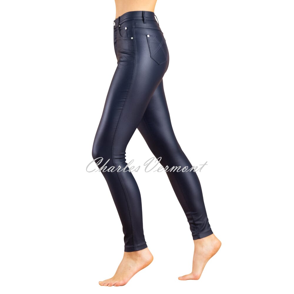 Marble Wax Coated Full Length Skinny Jean Style 2405-103 (Navy - Main Image