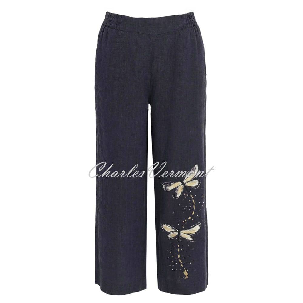 Dolcezza Wide Leg Culotte Linen Trouser With Butterfly Motif