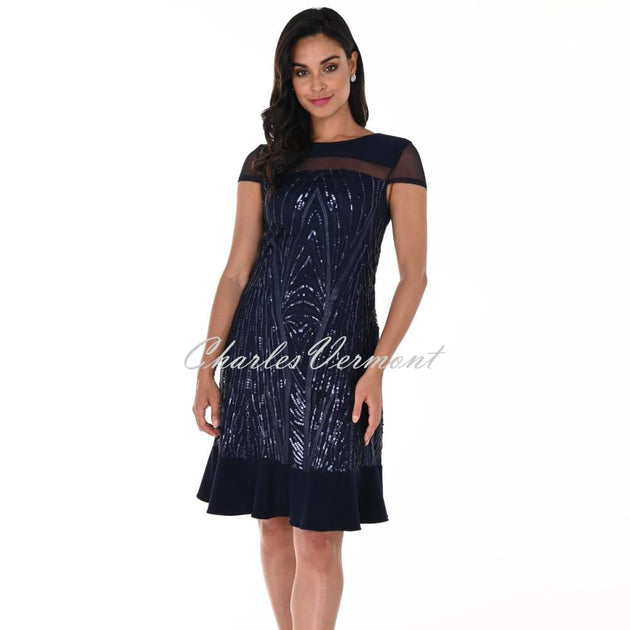 Frank Lyman Bardot Tiered Frill Detail Dress Navy 229321 main image 0