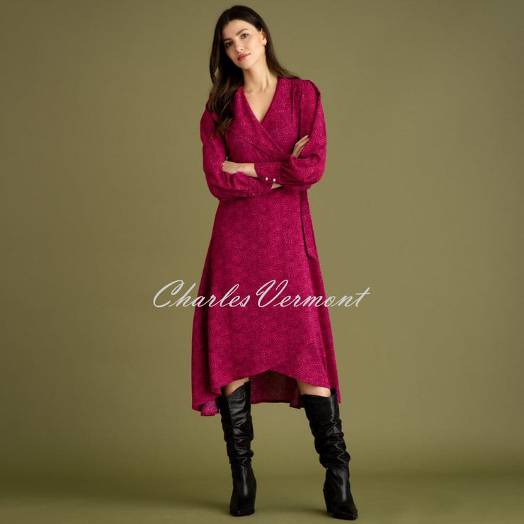 Marble Printed Wrap Dress - Style 7152-206 (Dark Pink)