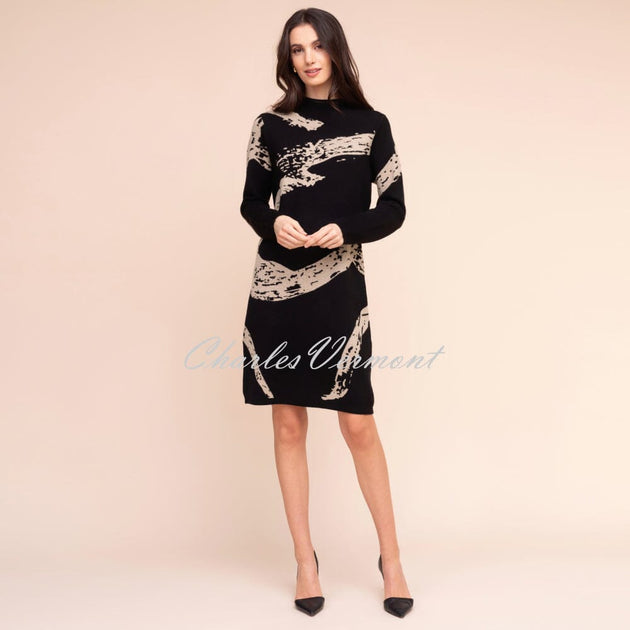 Alison Sheri Abstract Knit Dress - Style A48075 (Black / Oatmeal