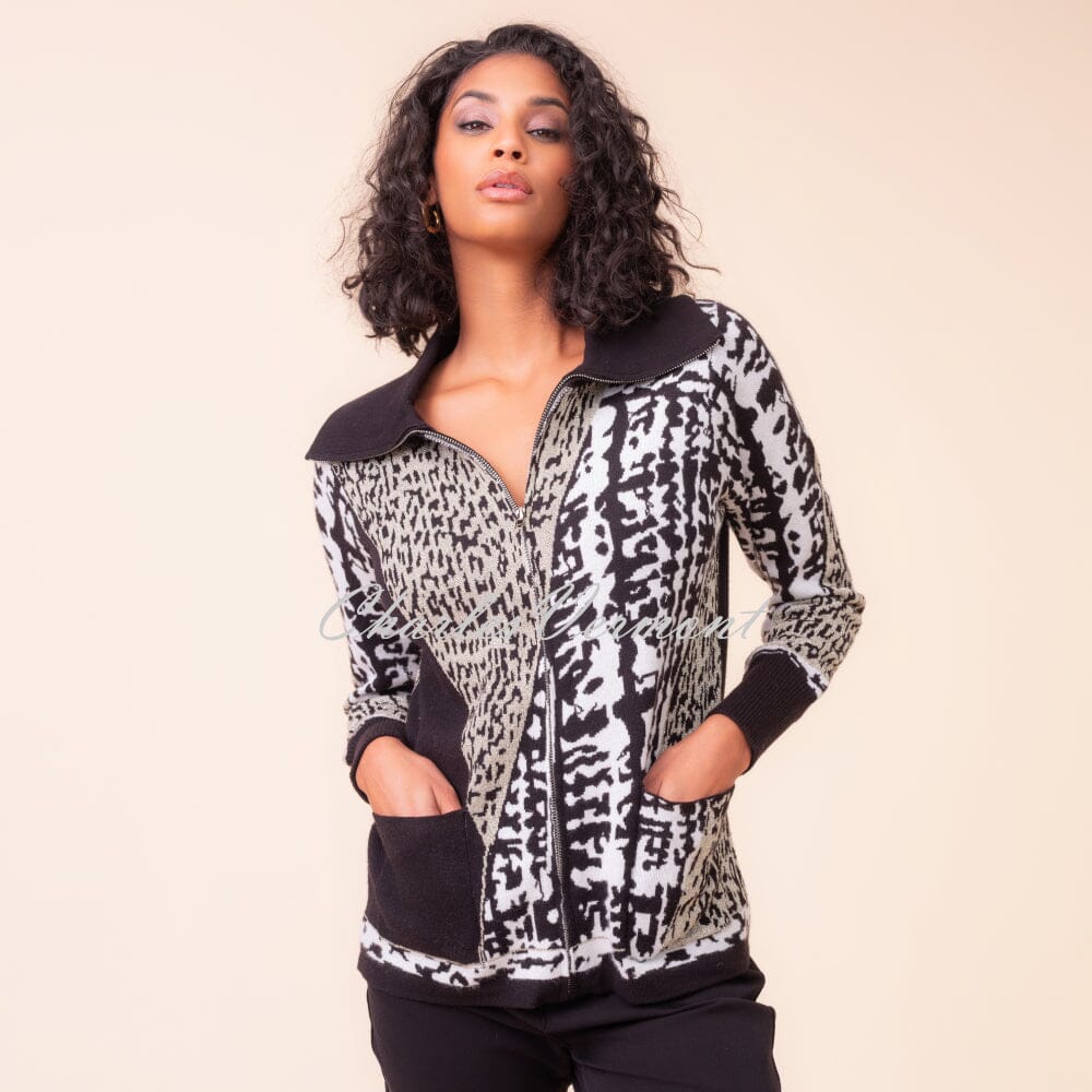 Alison Sheri Abstract Print Knit Zip Jacket - Style A48118