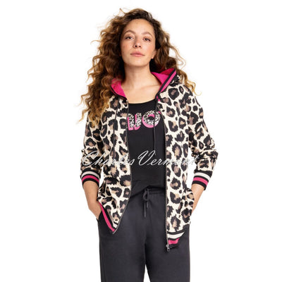 Doris Streich Leopard Print Hooded Zip Jacket - Style 164137-80