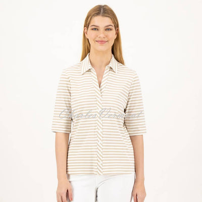 Just White Jersey Stretch Blouse - Style J1942 (Beige / Off-White)