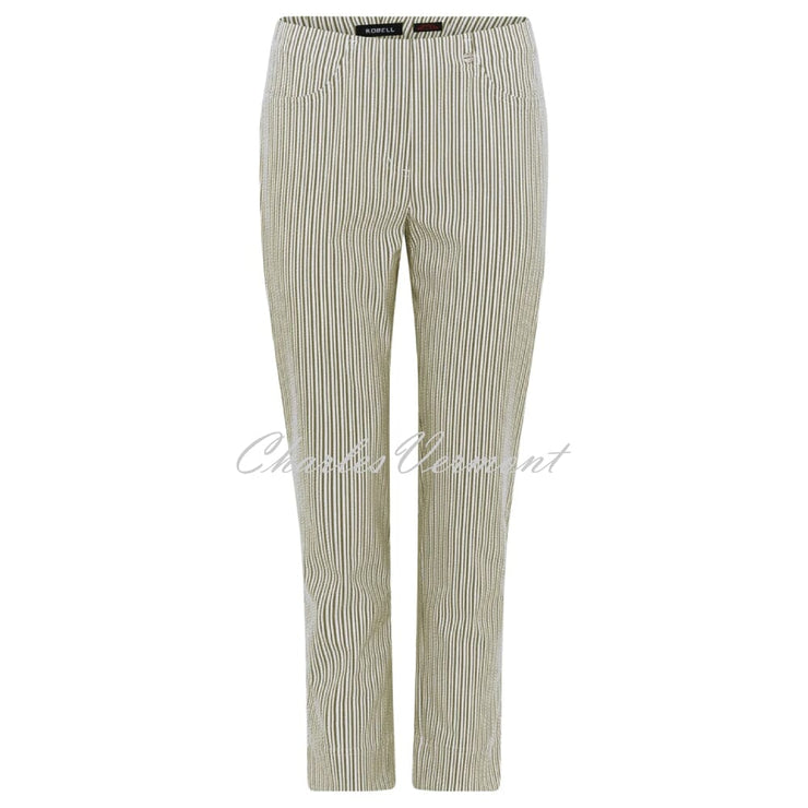 Robell Bella 09 Stripe Seersucker - 7/8 Cropped Trouser 52642-54370-88 (Dark Olive)