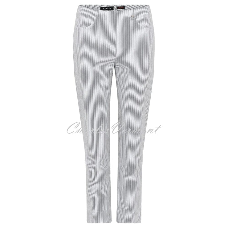 Robell Bella 09 Stripe Seersucker - 7/8 Cropped Trouser 52642-54370-920 (Light Grey)