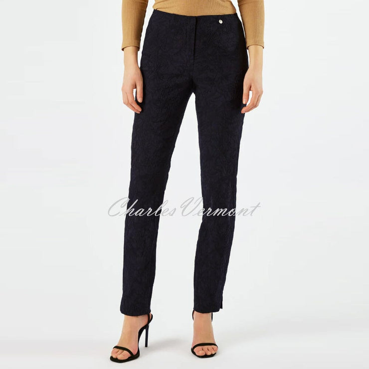 Robell Marie - Full Length Trouser 51412-54401-69 (Navy Leaf Jacquard)