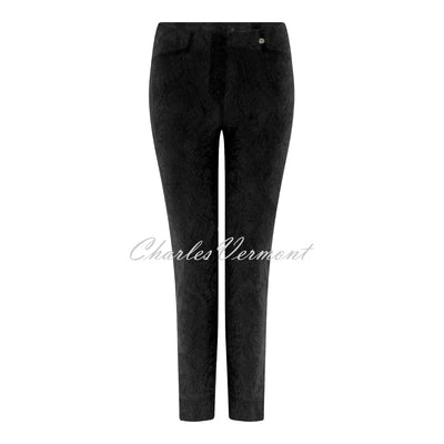Robell Rose 09 – 7/8 Cropped Super Slim Trouser 51527-54401-90 (Black Leaf Jacquard)