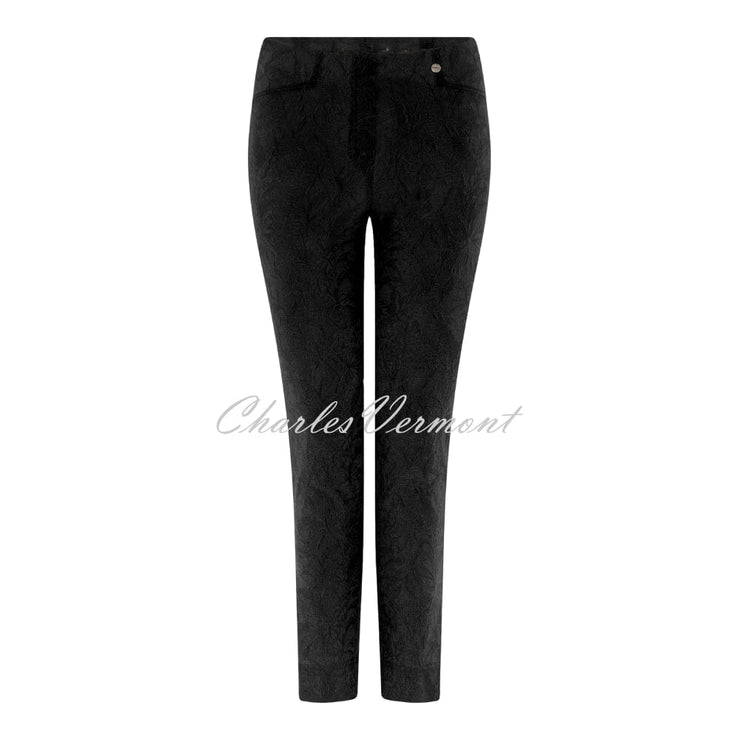 Robell Rose 09 – 7/8 Cropped Super Slim Trouser 51527-54401-90 (Black Leaf Jacquard)