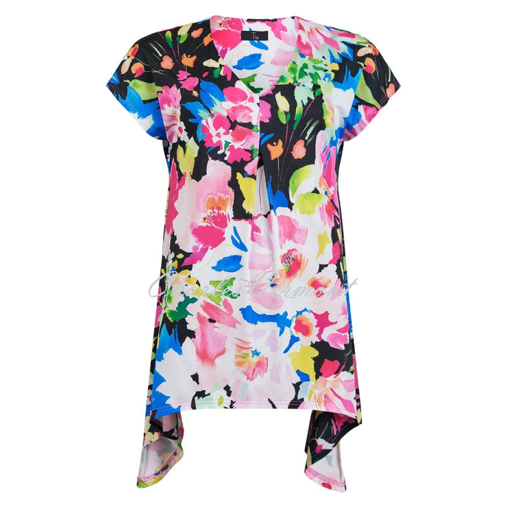 Tia Floral Print Top With Handkerchief Hemline - Style 74917-7824-90