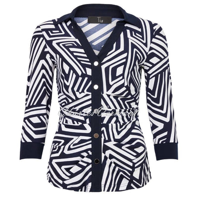 Tia Geometric Print Blouse Top with Ruched Front Detail - Style 730787948-69