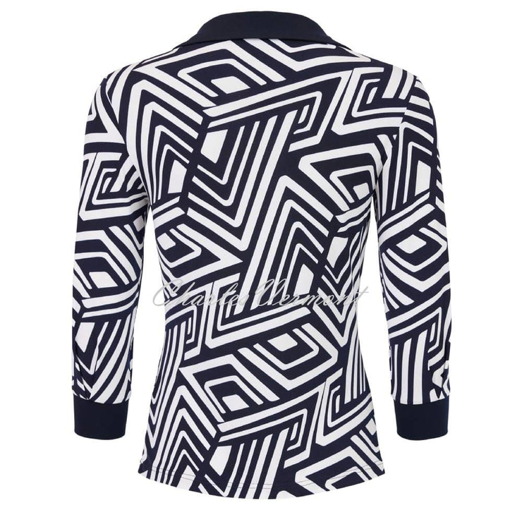 Tia Geometric Print Blouse Top with Ruched Front Detail - Style 730787948-69