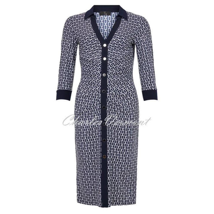 Tia Geometric Print Button Effect Dress with Shimmer Sequin Print - Style 78903-7943-69