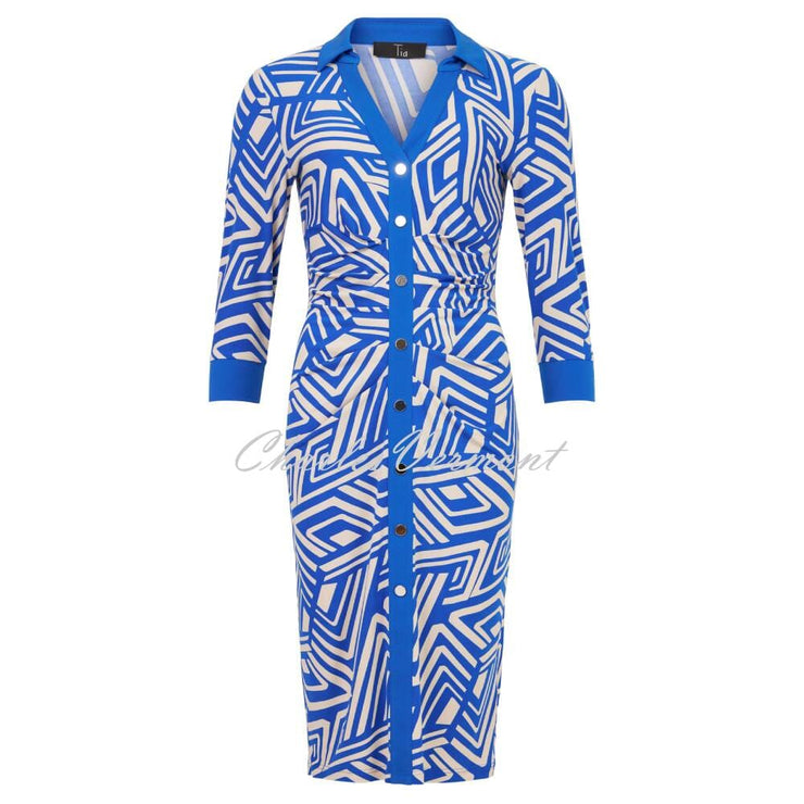 Tia Geometric Print Dress with Mock Button Front - Style 78903-7948-65