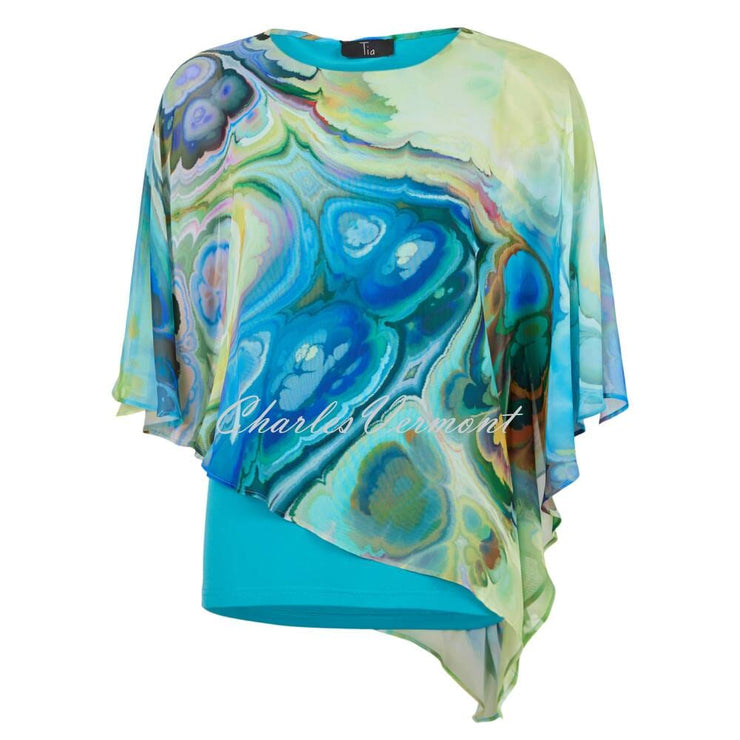 Tia Top with Abstract Print Chiffon Overlay - Style 73085-7954-7304