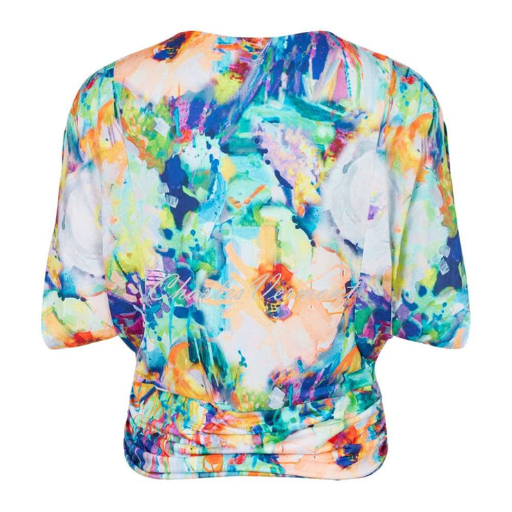 Tia V-Neck Floral Top with Ruched Hem - Style 74238-7962-84