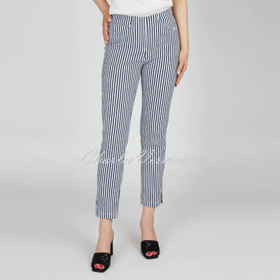 Robell Bella 09 - 7/8 Cropped Slim Fit Stripe Trouser 52483-54375-69 (Navy / White)