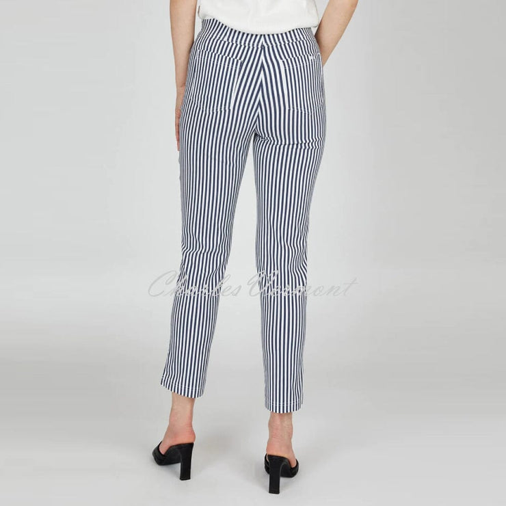 Robell Bella 09 - 7/8 Cropped Slim Fit Stripe Trouser 52483-54375-69 (Navy / White)