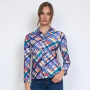 Tinta 'Irene' Abstract Plaid Print Jersey Blouse - Style 3859414