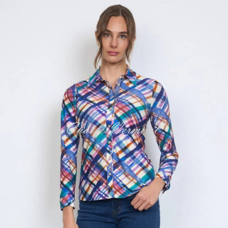 Tinta 'Irene' Abstract Plaid Print Jersey Blouse - Style 3859414