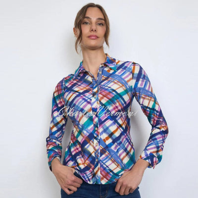 Tinta 'Irene' Abstract Plaid Print Jersey Blouse - Style 3859414