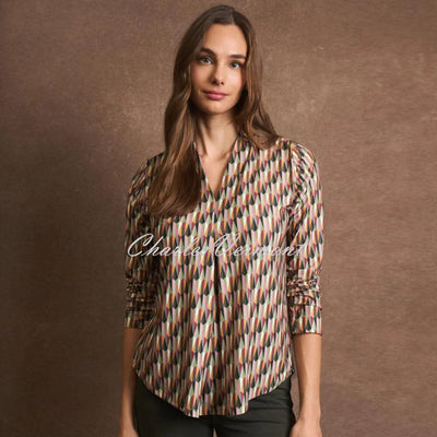 Tinta 'Leonia-A' V-Neck Top - Style 3891105 (Khaki / Multi)