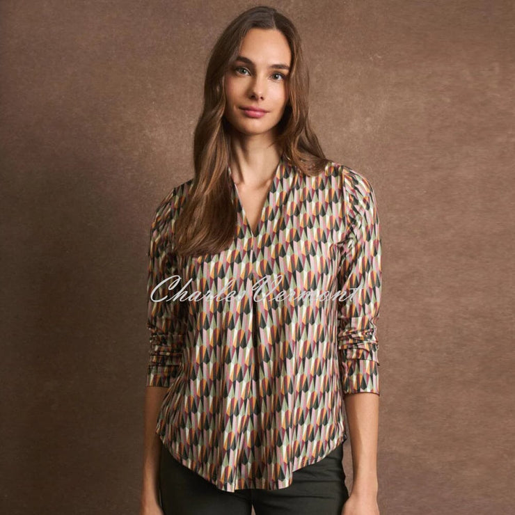 Tinta 'Leonia-A' V-Neck Top - Style 3891105 (Khaki / Multi)