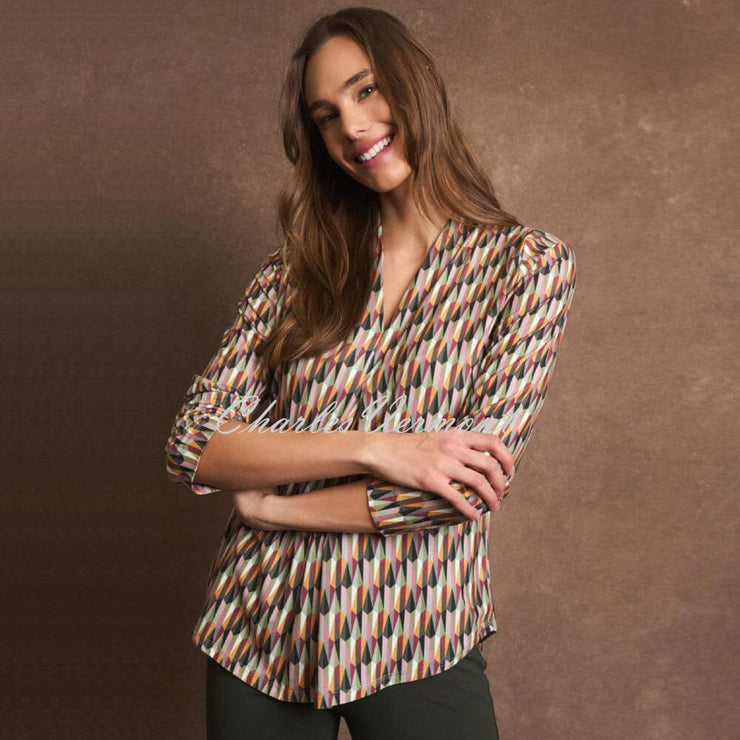 Tinta 'Leonia-A' V-Neck Top - Style 3891105 (Khaki / Multi)