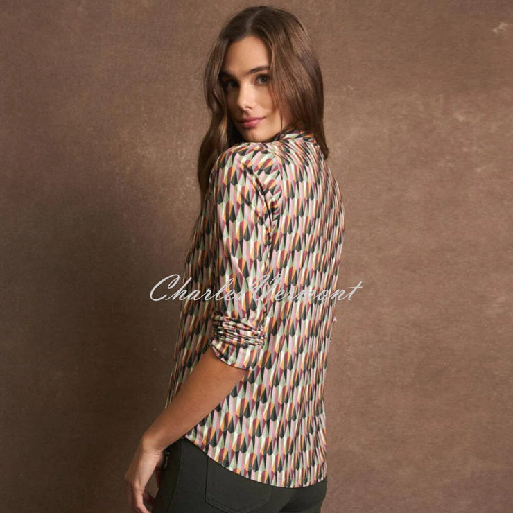 Tinta 'Leonia-A' V-Neck Top - Style 3891105 (Khaki / Multi)