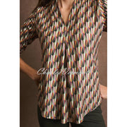 Tinta 'Leonia-A' V-Neck Top - Style 3891105 (Khaki / Multi)