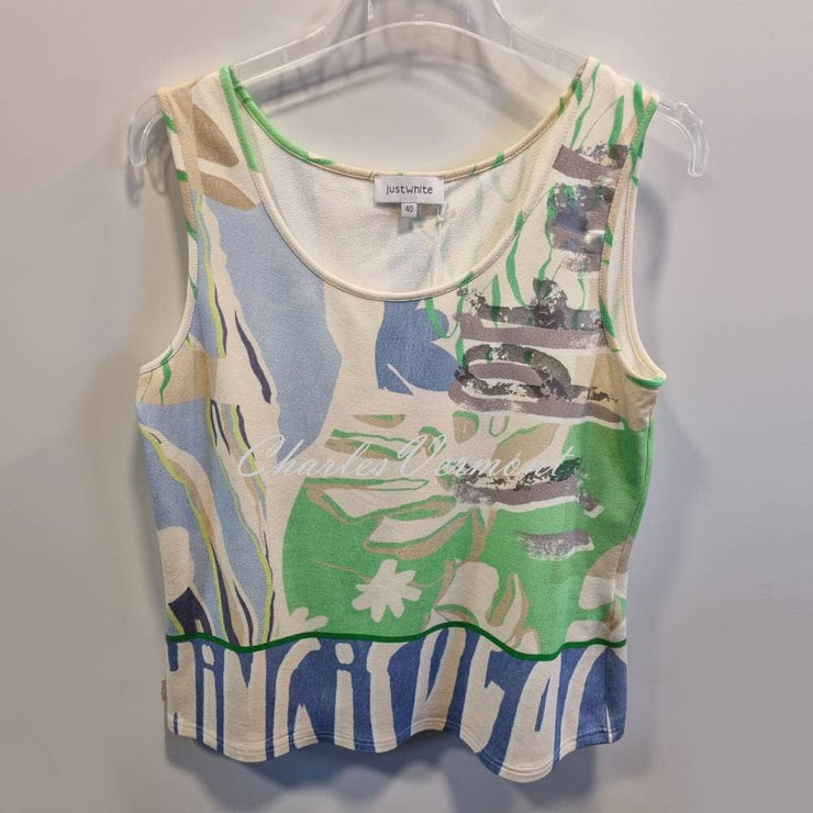 Just White Printed Camisole Top with Silver Foil Detail - Style J4361