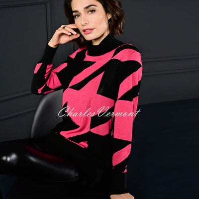 Habella Houndstooth Diamante Sweater - Style 54128-60002-43 (Pink / Black)