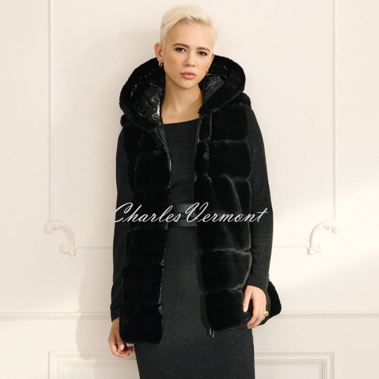 Joseph Ribkoff Reversible Faux Fur Hooded Gilet - Style 233921