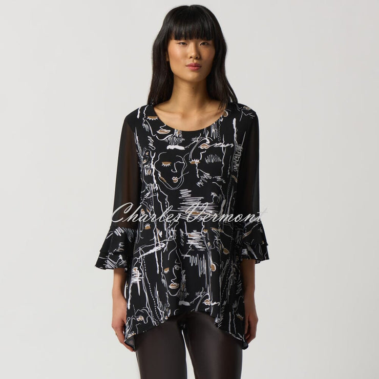 Joseph Ribkoff Ruffle Sleeve Face Print Top - Style 233052
