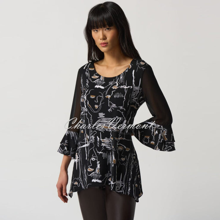 Joseph Ribkoff Ruffle Sleeve Face Print Top - Style 233052