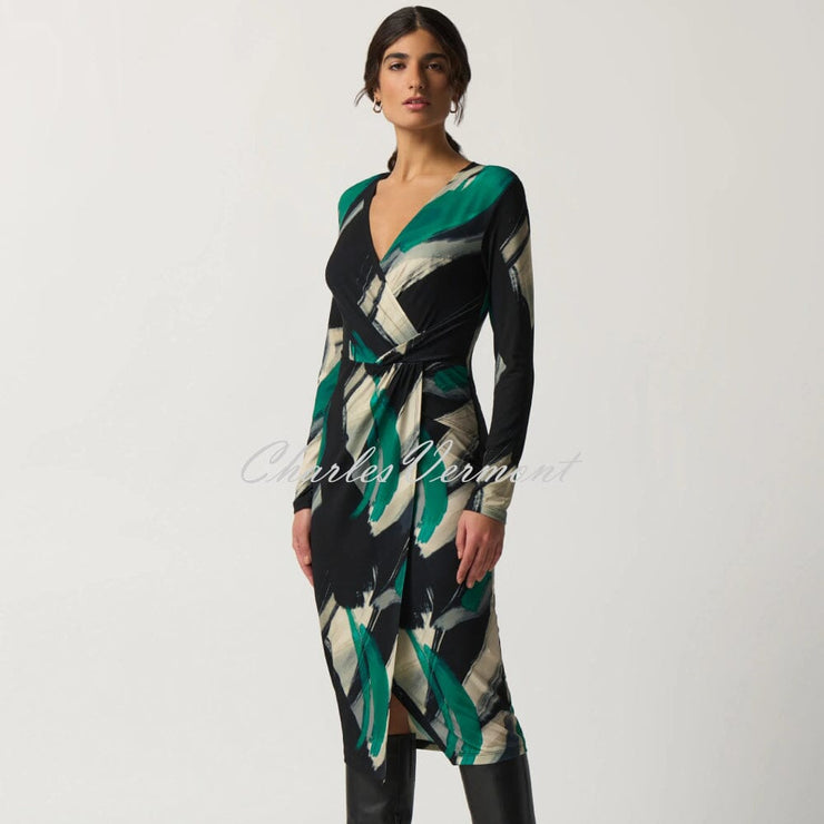 Joseph Ribkoff Abstract Print Mock Wrap Dress- Style 233127
