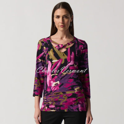 Joseph Ribkoff Abstract Print Cross-Cut V-Neck Top - Style 233268