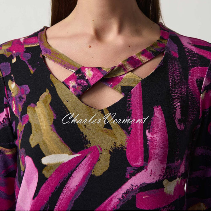 Joseph Ribkoff Abstract Print Cross-Cut V-Neck Top - Style 233268