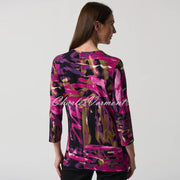 Joseph Ribkoff Abstract Print Cross-Cut V-Neck Top - Style 233268