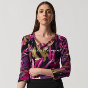 Joseph Ribkoff Abstract Print Cross-Cut V-Neck Top - Style 233268