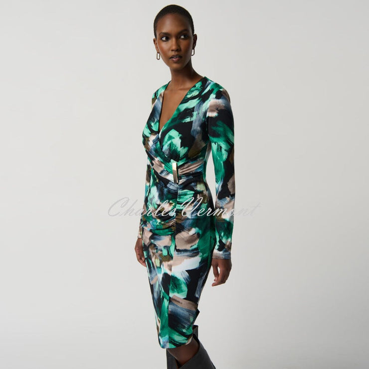 Joseph Ribkoff Abstract Print Dress With Ruched Detail- Style 234019