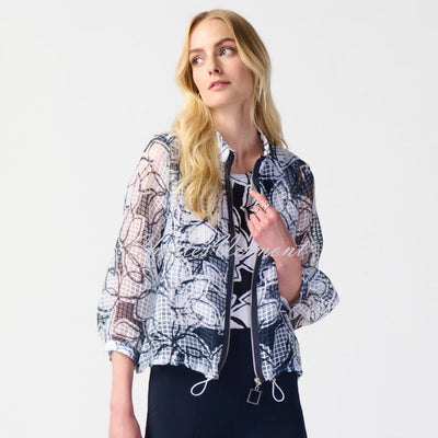 Joseph Ribkoff Leaf Print Puff Sleeve Two-Piece Jacket And Top - Style 241094