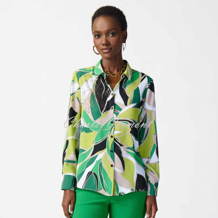 Joseph Ribkoff Tropical Print Blouse With Rhinestone Detail - Style 241153