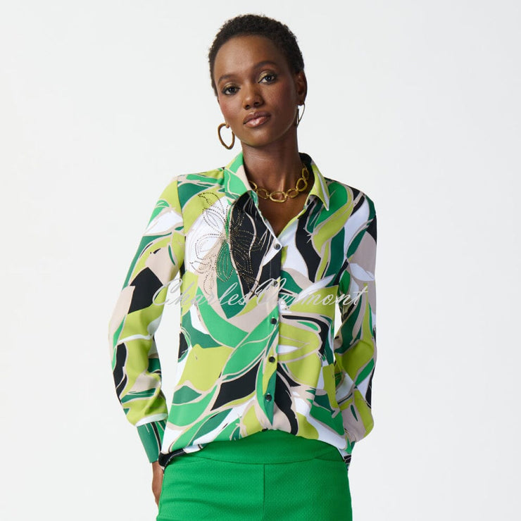 Joseph Ribkoff Tropical Print Blouse With Rhinestone Detail - Style 241153