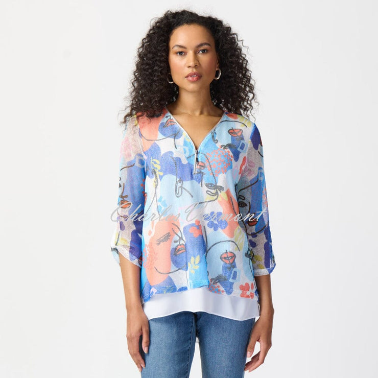 Joseph Ribkoff Face Print Mesh Top - Style 241215