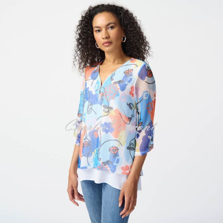 Joseph Ribkoff Face Print Mesh Top - Style 241215