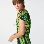 Joseph Ribkoff Tropical Leaf Print Top With Lattice Shoulder Detail - Style 241244