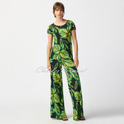 Joseph Ribkoff Tropical Leaf Print Top With Lattice Shoulder Detail - Style 241244