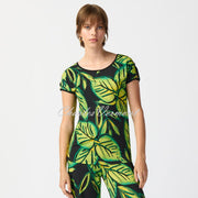Joseph Ribkoff Tropical Leaf Print Top With Lattice Shoulder Detail - Style 241244